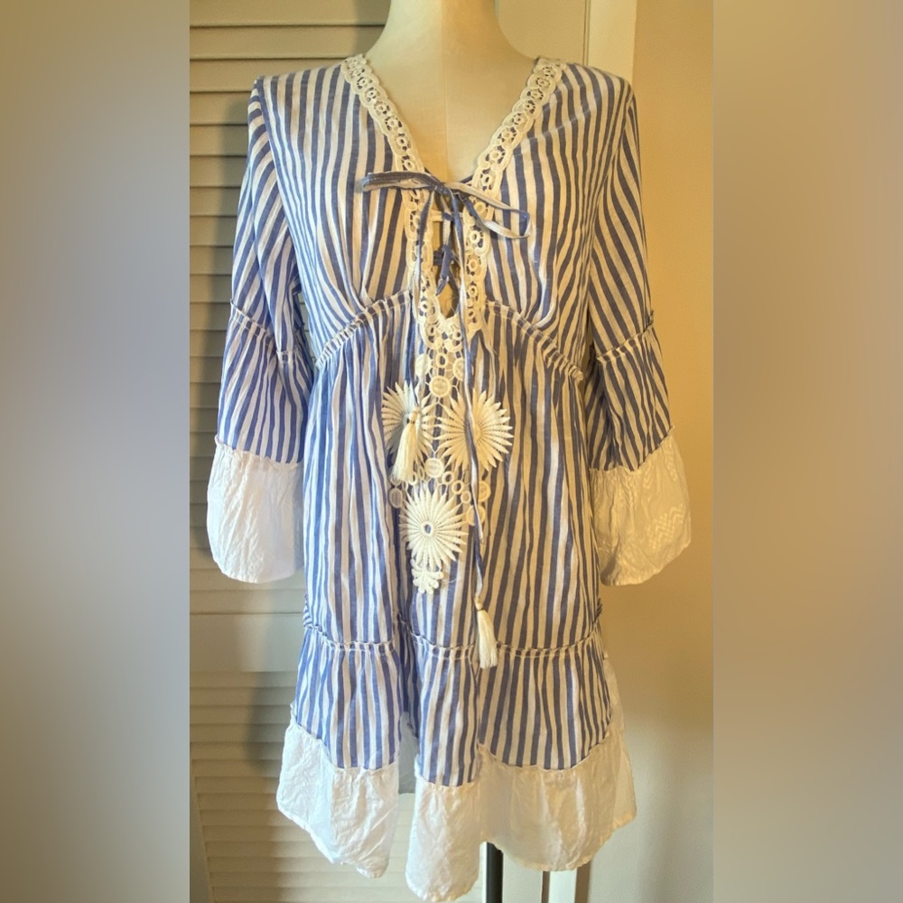 Blue & White striped “Shiva” Boho Dress- Free Size